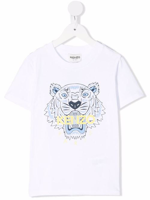 T-shirt bambino con stampa tigre e scritta logo sul petto KENZO Kids | K2562510B